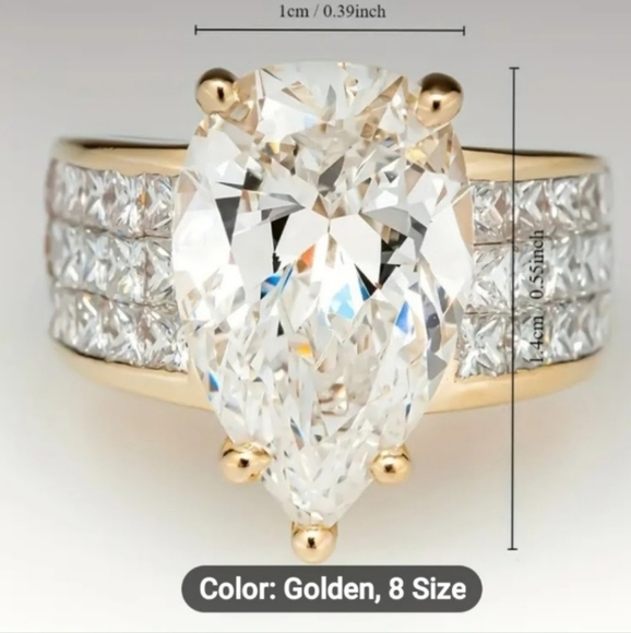 Ring Sz 8 gold plated Diamonds Simulated Gift Box - Picture 3 of 5